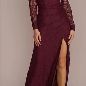 Chic Long Sleeve Burgundy Lace Dress